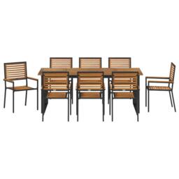 Berkfield Home 9 Piece Garden Dining Set Black Poly Rattan Acacia - thumbnail 7