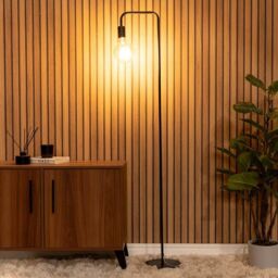 ValueLights Bronx Floor Table Lamp With Curved Metal Stem in Black - thumbnail 4