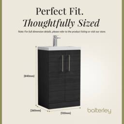 Balterley Bathroom Vanity Basin Unit, Brushed Pewter Handles, 500mm, Wood Black - thumbnail 5