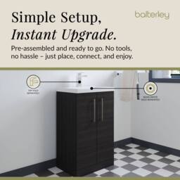 Balterley Bathroom Vanity Basin Unit, Brushed Pewter Handles, 500mm, Wood Black - thumbnail 4