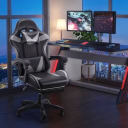 VOGREX Black & Grey Ergonomic PC Gaming Chair Lumbar Support Home Seat - thumbnail 3