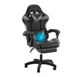 VOGREX Black & Grey Ergonomic PC Gaming Chair Lumbar Support Home Seat - thumbnail 1