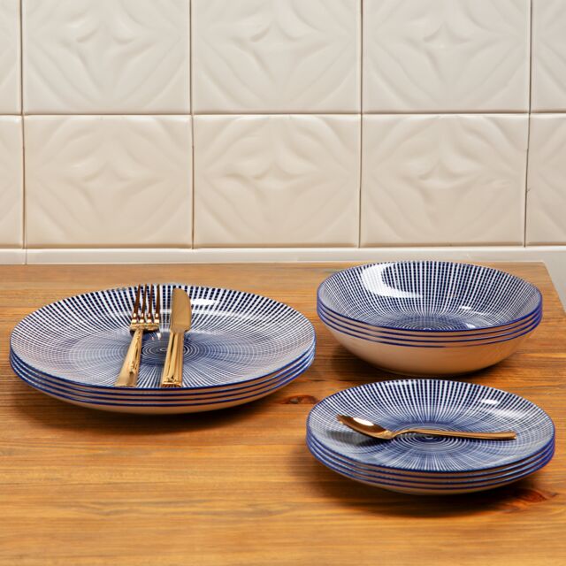 Orsina Unique 12 Piece Blue & White Dinner Set, Dolomite Dinnerware Plates & Bowls, Scratch-Resistant Crockery Set - image 1