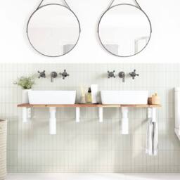 Berkfield Home Basin Shelf Wall Mounted Steel & Solid Wood Acacia in Brown - thumbnail 3