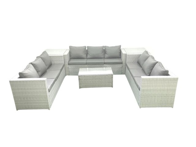 Fimous Rattan Garden Outdoor Furniture Set 9 Seater Garden Sofa Coffee Table Set with 2 Side Tables Light Grey Mixed - image 1