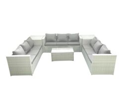Fimous Rattan Garden Outdoor Furniture Set 9 Seater Garden Sofa Coffee Table Set with 2 Side Tables Light Grey Mixed - thumbnail 2