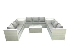 Fimous Rattan Garden Outdoor Furniture Set 9 Seater Garden Sofa Coffee Table Set with 2 Side Tables Light Grey Mixed - thumbnail 1