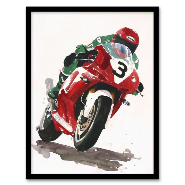 "Artery8 Abstract Superbike Motorcycle Race Sport Painting Framed Art Print in Red - Size: W12"" x H16""" - image 1