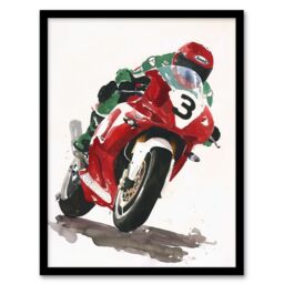 "Artery8 Abstract Superbike Motorcycle Race Sport Painting Framed Art Print in Red - Size: W12"" x H16""" - thumbnail 1