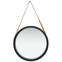 Berkfield Home Wall Mirror with Strap 50 cm Black - thumbnail 2