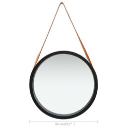 Berkfield Home Wall Mirror with Strap 50 cm Black - thumbnail 6