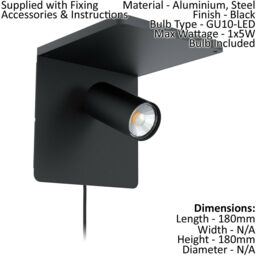 Loops Wall Spot Light Colour Black Reading Rocker Switch Bulb GU10 1x5W Included - thumbnail 2