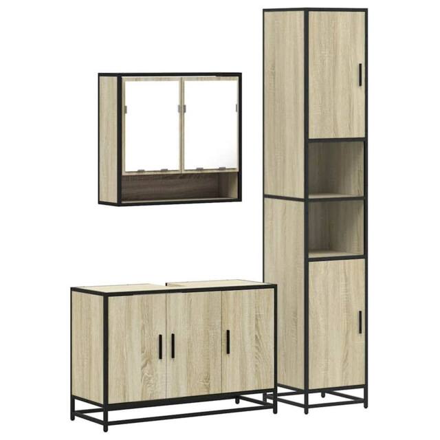 Berkfield Home 3 Piece Bathroom Furniture Set Sonoma Oak Engineered Wood in Brown - image 1
