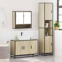 Berkfield Home 3 Piece Bathroom Furniture Set Sonoma Oak Engineered Wood in Brown - thumbnail 4