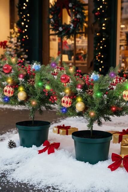 Living and Home 2pcs Artificial Pre-Lit Christmas Planter Bushes Decorations - image 1