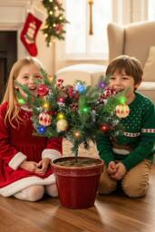 Living and Home 2pcs Artificial Pre-Lit Christmas Planter Bushes Decorations - thumbnail 2