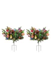 Living and Home 2pcs Artificial Pre-Lit Christmas Planter Bushes Decorations - thumbnail 5