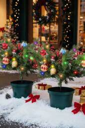 Living and Home 2pcs Artificial Pre-Lit Christmas Planter Bushes Decorations - thumbnail 1