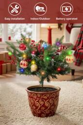 Living and Home 2pcs Artificial Pre-Lit Christmas Planter Bushes Decorations - thumbnail 3