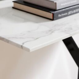FurnitureboxUK Leonardo Rectangular Marble Effect Glass Top Console Table With Black Metal Starburst Legs in White - thumbnail 4
