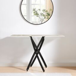 FurnitureboxUK Leonardo Rectangular Marble Effect Glass Top Console Table With Black Metal Starburst Legs in White - thumbnail 3