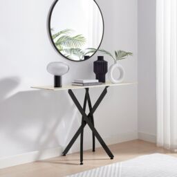 FurnitureboxUK Leonardo Rectangular Marble Effect Glass Top Console Table With Black Metal Starburst Legs in White - thumbnail 2