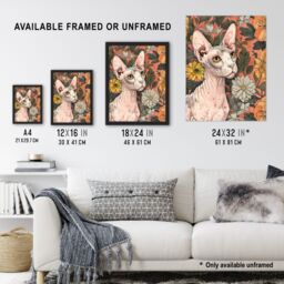 Artery8 Sphynx Cat Lover in Flower Garden Pet Portrait Framed Wall Art in Pink - Size: A4 - thumbnail 3