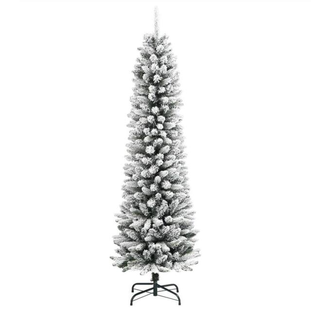 Berkfield Home Artificial Slim Christmas Tree with Flocked Snow 150 cm PVC&PE in White - image 1
