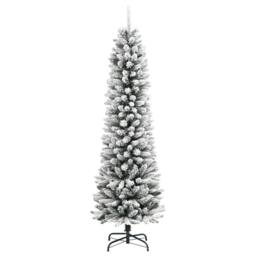 Berkfield Home Artificial Slim Christmas Tree with Flocked Snow 150 cm PVC&PE in White - thumbnail 1