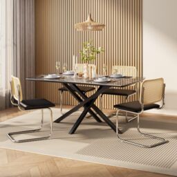 Marble Effect Ceramic with Cross Leg Base 6 Seater Dining Table - thumbnail 3