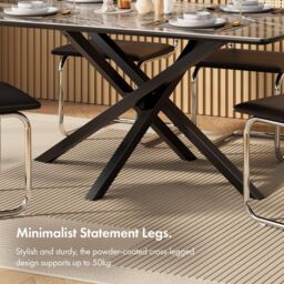 Marble Effect Ceramic with Cross Leg Base 6 Seater Dining Table - thumbnail 4
