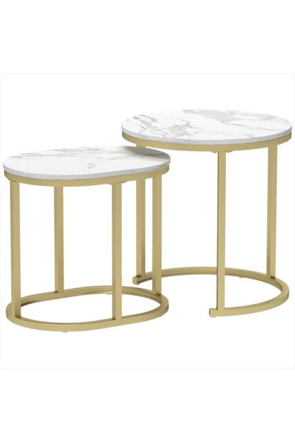 ERGOVEXA Nest of Tables with Steel Frame & Faux Marble Tabletop, White - image 1
