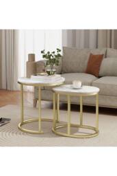 ERGOVEXA Nest of Tables with Steel Frame & Faux Marble Tabletop, White - thumbnail 6
