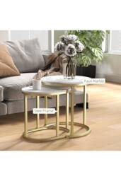 ERGOVEXA Nest of Tables with Steel Frame & Faux Marble Tabletop, White - thumbnail 5