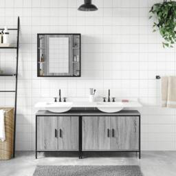 Berkfield Home 3 Piece Bathroom Cabinet Set Grey Sonoma Engineered Wood - thumbnail 3