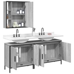 Berkfield Home 3 Piece Bathroom Cabinet Set Grey Sonoma Engineered Wood - thumbnail 4