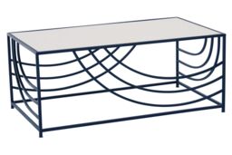 Orsina Mirrored Glass Top Coffee Table, Black Iron Frame with Curved Side Detailing, Open‑Frame Centrepiece in Clear - thumbnail 3
