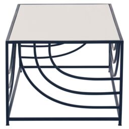 Orsina Mirrored Glass Top Coffee Table, Black Iron Frame with Curved Side Detailing, Open‑Frame Centrepiece in Clear - thumbnail 2