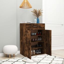 Berkfield Home Shoe Cabinet Smoked Oak 60x35x84 cm Engineered Wood in Brown - Size: 60 x 35 x 84 cm - thumbnail 4