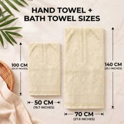 Grace Bedding Premium 500 GSM Cotton Bath & Hand Towels Set of 4 in Cream - thumbnail 2