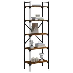 Berkfield Home Bookcase 5-Tier Smoked Oak 56x31.5x174 cm Engineered Wood in Brown - thumbnail 3
