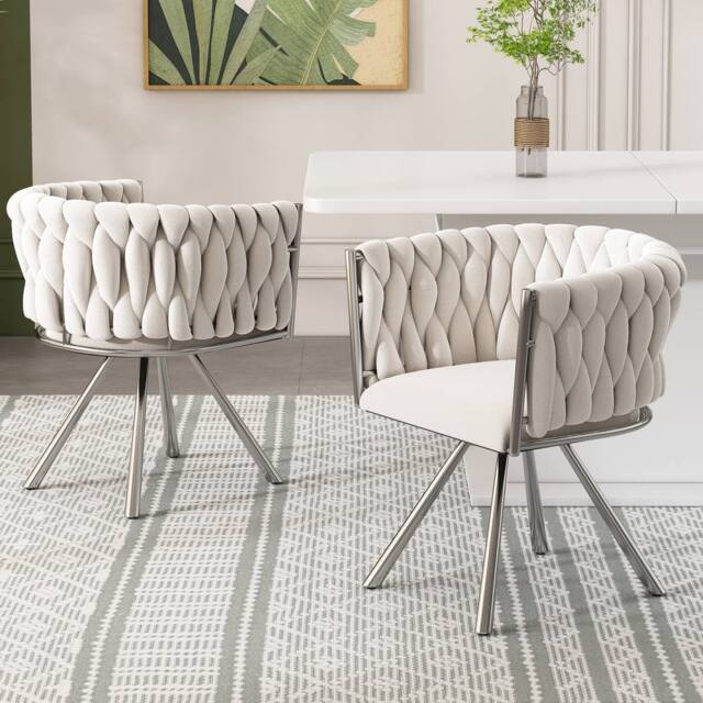 BTM Set of 2/4/6 Velvet Swivel Dining Chair Light Luxury Beige Silver - Size: 6 Pack