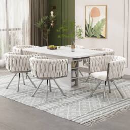 BTM Set of 2/4/6 Velvet Swivel Dining Chair Light Luxury Beige Silver - Size: 6 Pack - thumbnail 6