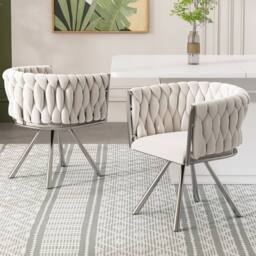 BTM Set of 2/4/6 Velvet Swivel Dining Chair Light Luxury Beige Silver - Size: 6 Pack