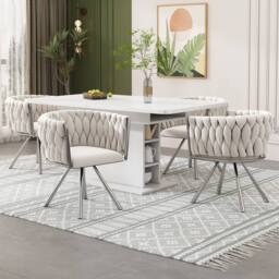BTM Set of 2/4/6 Velvet Swivel Dining Chair Light Luxury Beige Silver - Size: 6 Pack - thumbnail 4