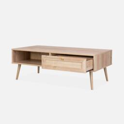 sweeek Coffee Table With Wood & Cane Effect in Light Brown - thumbnail 4