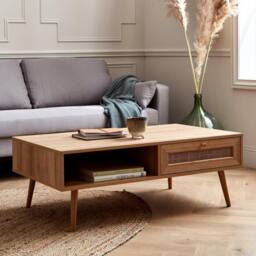 sweeek Coffee Table With Wood & Cane Effect in Light Brown - thumbnail 1