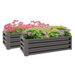 OUTSUNNY Outdoor Planter Box, Steel Raised Garden Bed, Set of 2 in Dark Grey - thumbnail 2
