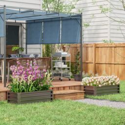 OUTSUNNY Outdoor Planter Box, Steel Raised Garden Bed, Set of 2 in Dark Grey - thumbnail 1