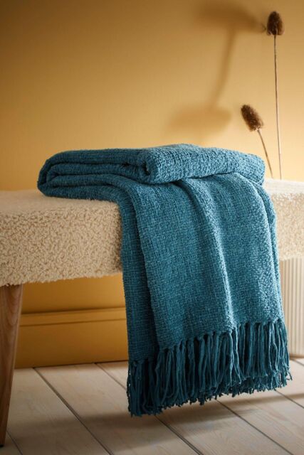 Appletree 'Chenille Throw' Textured Throw in Teal - Size: 130 cm x 180 cm - image 1